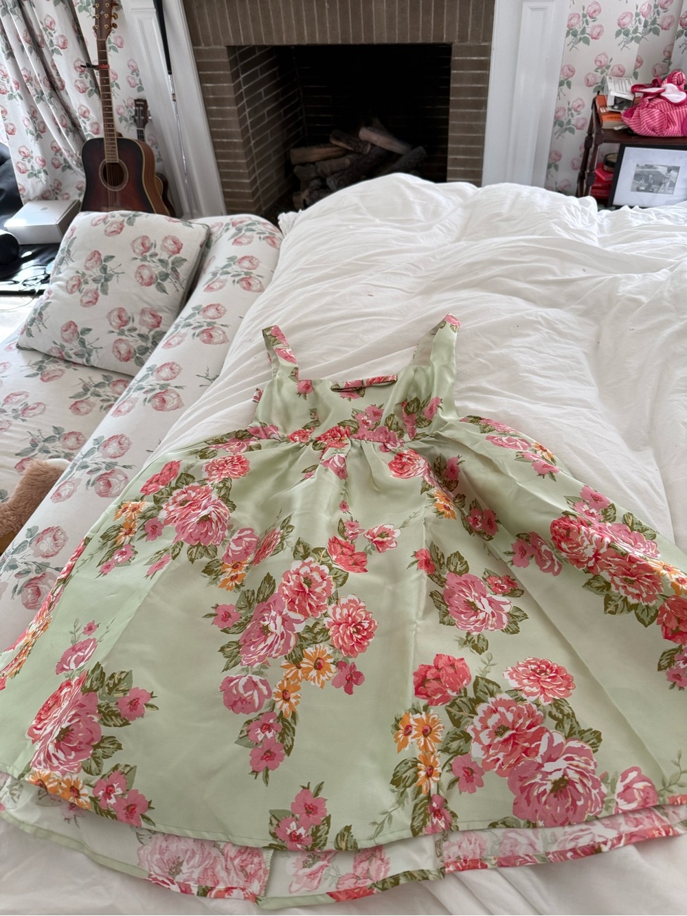Lulu's Mint Green Floral Sundress with Pink Blooms